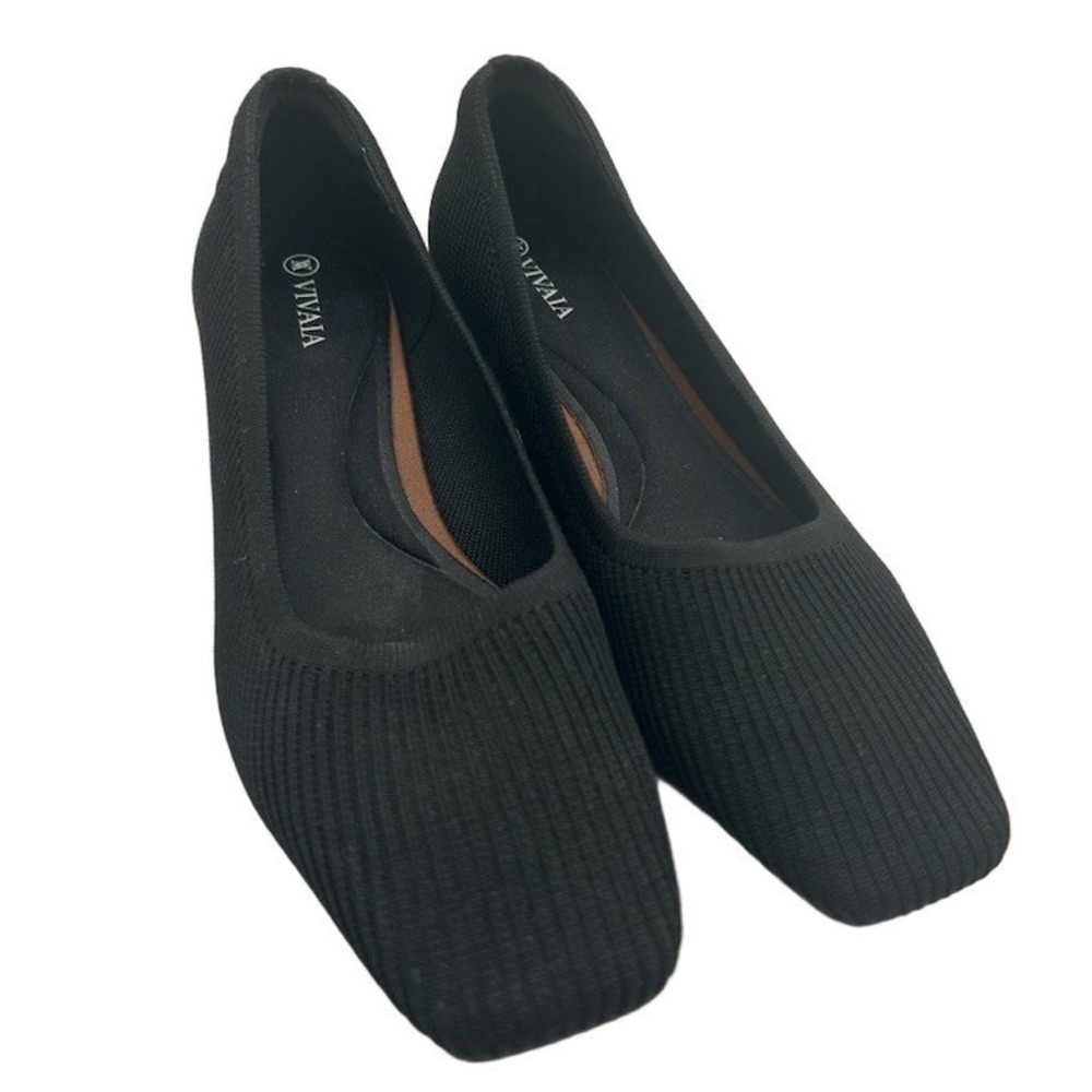 Vivaia Block Comfort Heels Pumps Womens Size 40 US 9 Black Rib Knit Square Toe